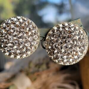Vintage Pave Rhinestone Dome Clip-On Earrings